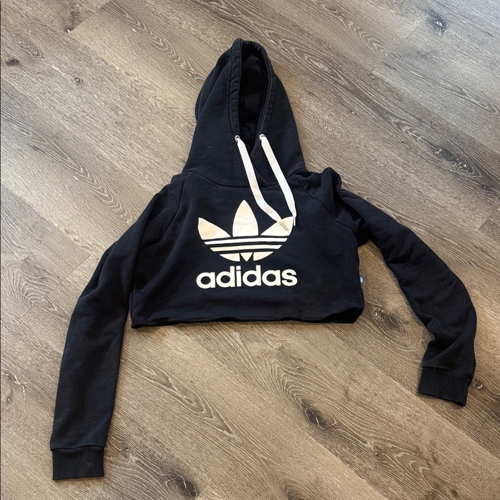 Adidas Black and White Cropped Hoodie